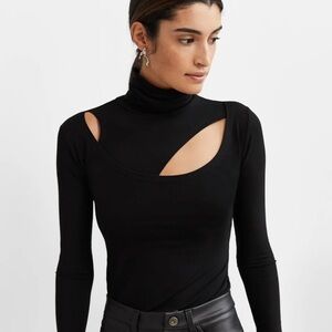Marcella NYC Black Cut-Out Turtleneck Top
